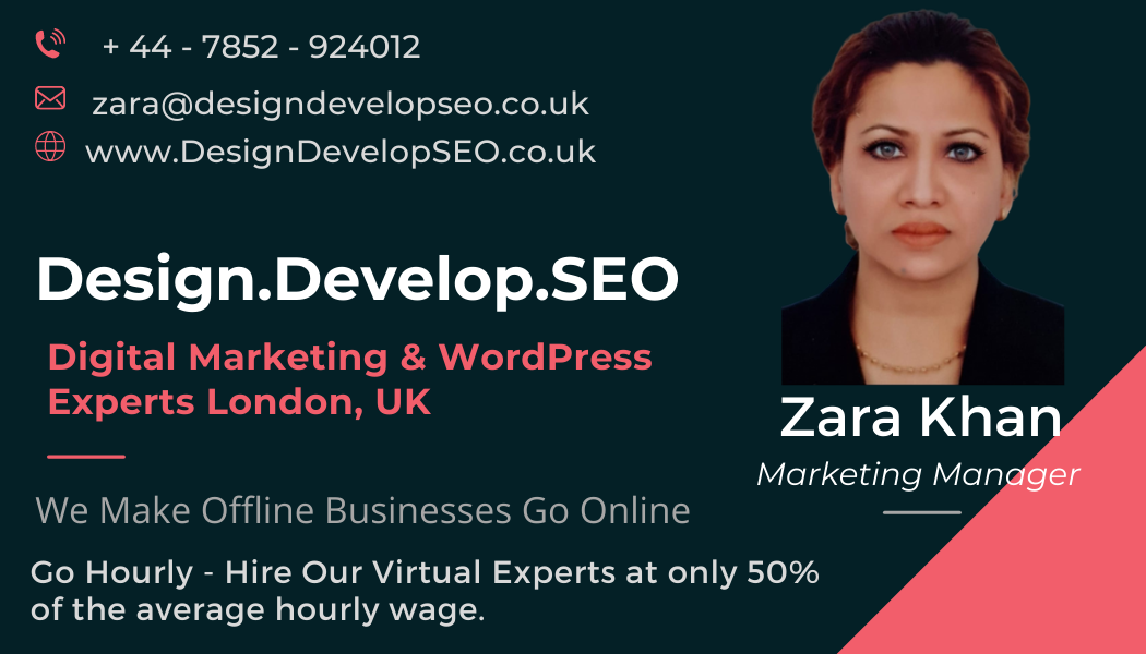 Zara Khan Marketing Manager Design Develop SEO - W14 West London